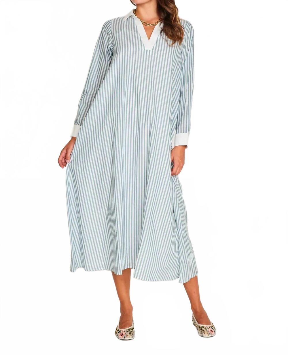 NEW DRA LOS ANGELES jovi maxi shirt dress in fog blue stripe